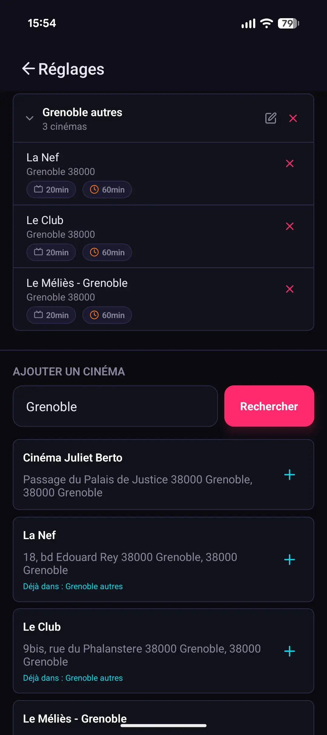 Screenshot Cinema Lists Page